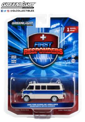 Ford  - Econoline Ambulance 1969 blue/white - 1:64 - GreenLight - 67040A - gl67040A | The Diecast Company