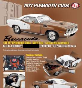 Plymouth  -  Cuda 1971 brown/white - 1:18 - Acme Diecast - 1806134VT - acme1806134VT | The Diecast Company