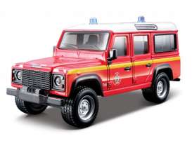 Land Rover  - Defender 110 red/yellow/white - 1:50 - Bburago - 32003 - bura32003 | The Diecast Company