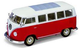 Volkswagen  - T1 bus 1963 red/white - 1:24 - Welly - 22095r - welly22095r | The Diecast Company