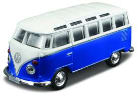 Volkswagen  - T1 Samba bus blue/white - 1:43 - Maisto - 0032B - mai0032B | The Diecast Company