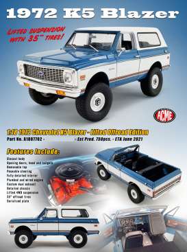 Chevrolet  - K5 Blazer Lifted Offroad versi 1970 blue/white - 1:18 - Acme Diecast - 1807702 - acme1807702 | The Diecast Company