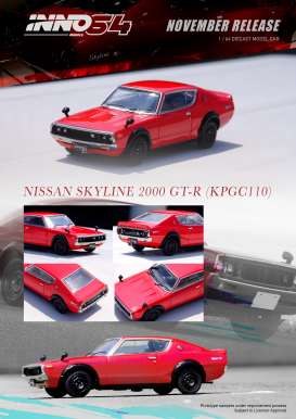 Nissan  - Skyline 2000 GT-R KPGC110 red - 1:64 - Inno Models - in64-KPGC110-RED - in64-KPGC110-RED | The Diecast Company