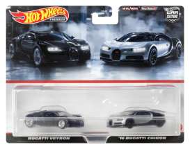 Bugatti  - Veyron & Chiron set of 2 silver/black - 1:64 - Hotwheels - HKF52 - hwmvHKF52 | The Diecast Company