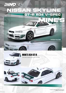 Nissan  - Skyline GT-R (R34) white/green - 1:64 - Inno Models - in64-R34VS-MINES - in64-R34VS-MINES | The Diecast Company