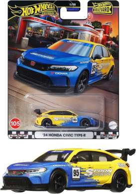 Honda  - Civic Type-R 2024 blue/yellow - 1:64 - Hotwheels - HRT61 - hwmvHRT61 | The Diecast Company